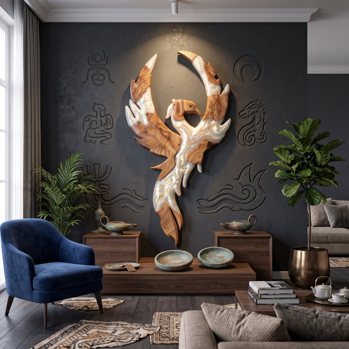 Wooden Phoenix Wall Art